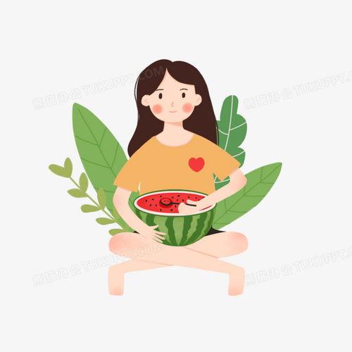 吃瓜的人绘画图片